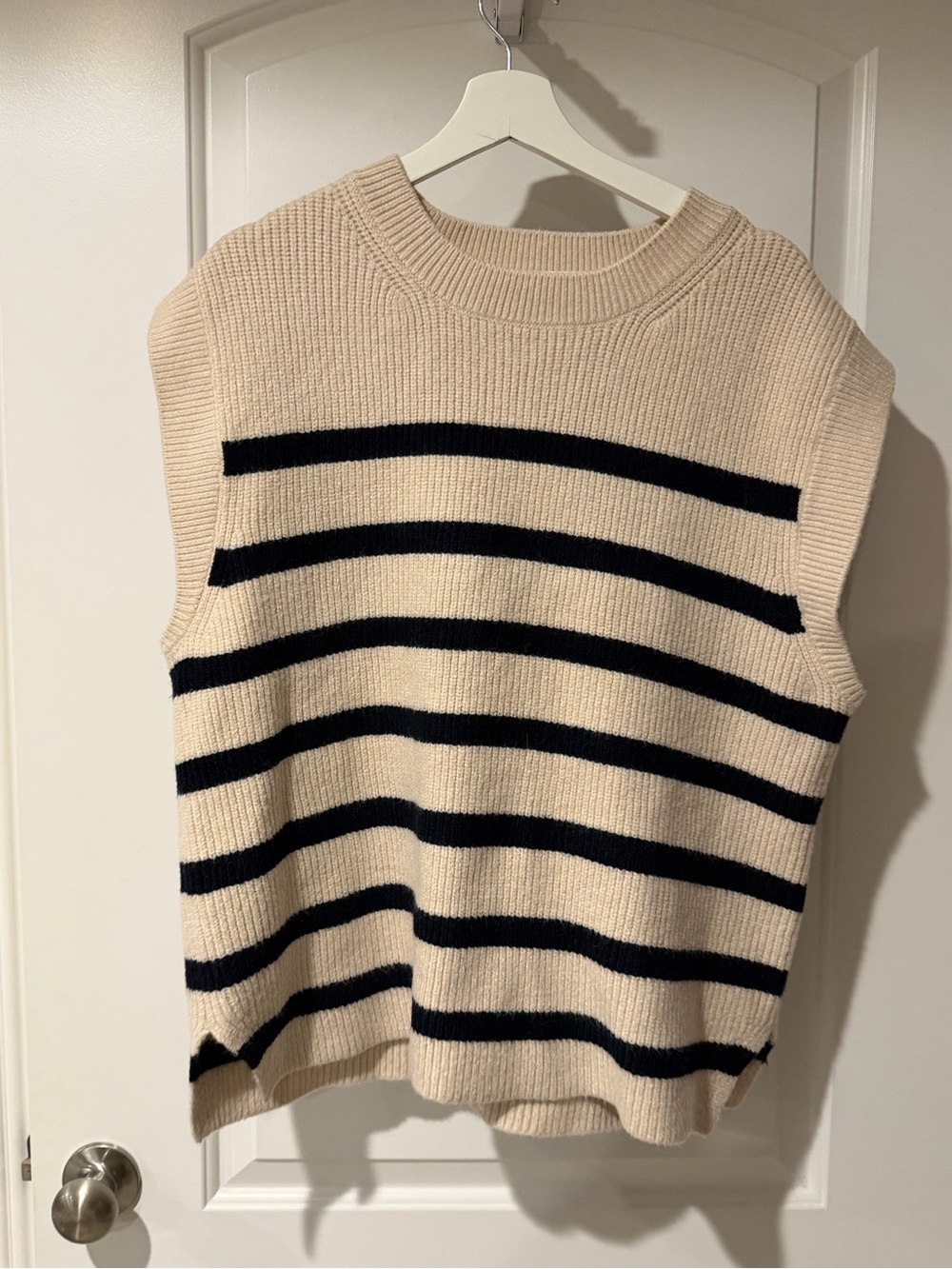 Zara Cream & Black Striped Sleeveless Knit Sweater Vest